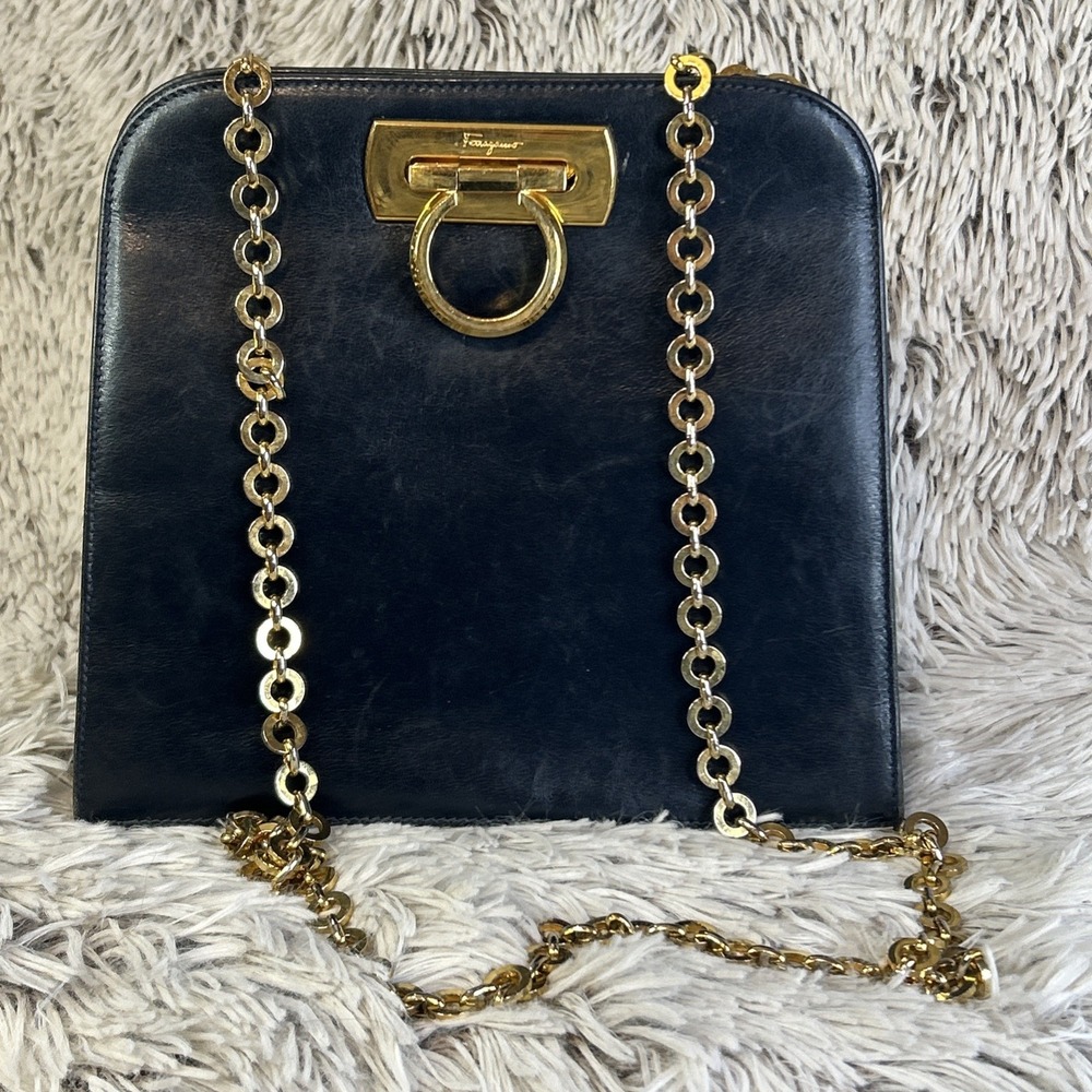 Salvatore Ferragamo Black and Gold Shoulder Bag